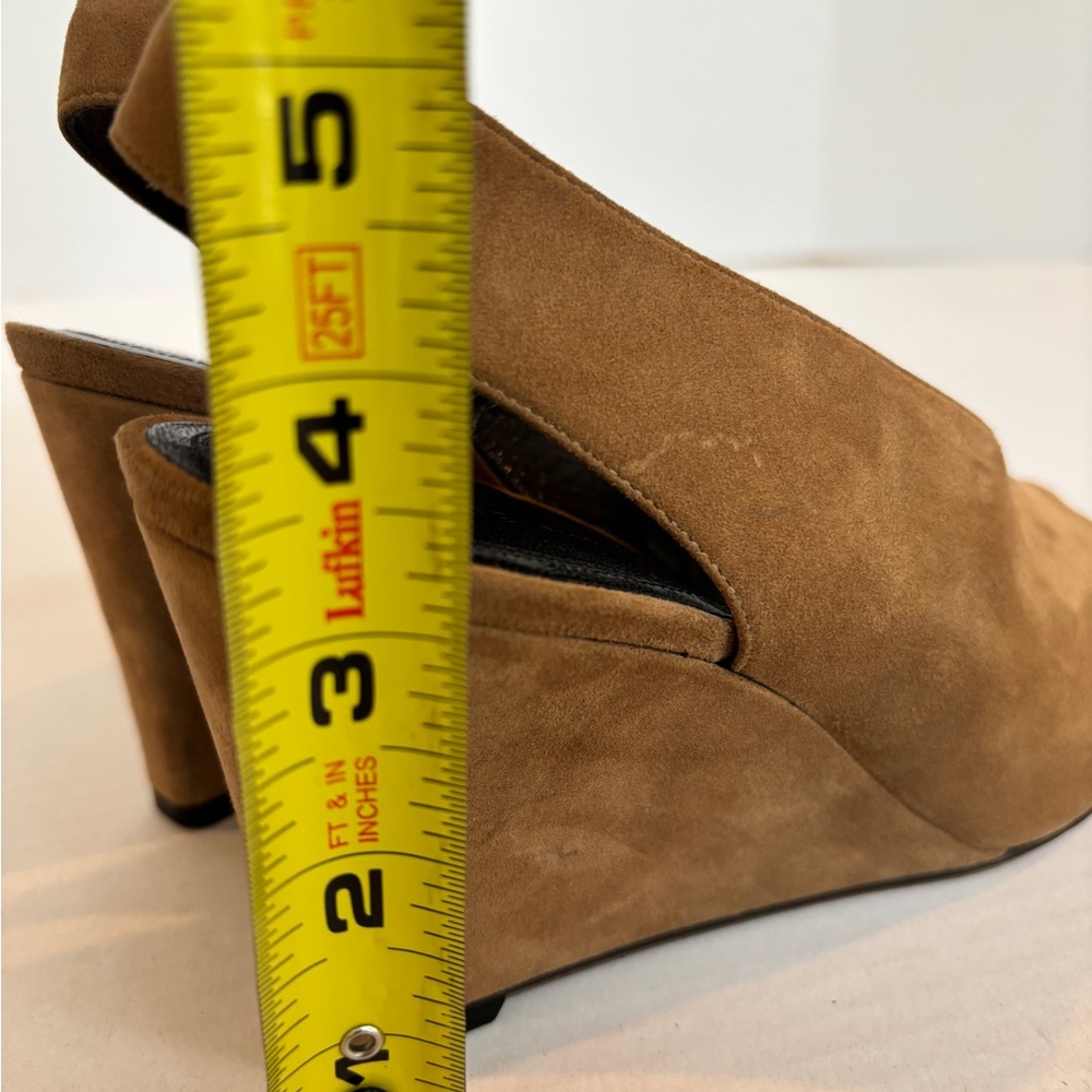 Celine Suede Peep-Toe Slingbacks  | Size 36 | Camel Suede Wedges - Picture 9 of 10